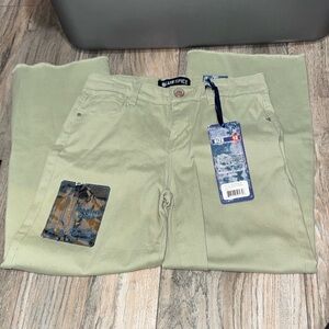 Blue Spice Marine Crop Aisley Green Denim Pants Sz 12